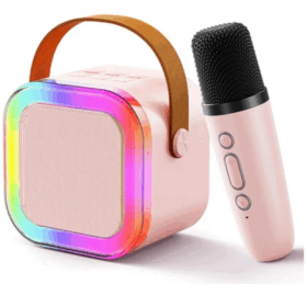 Karaoke Kablosuz Hoparlör Mikrofonlu Rgb Işıklı Bluetooth Speaker Tf Kart/usb Pembe