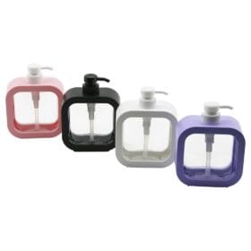 KARE=12.5X12.5CM-D:6CM - OVAL KÖŞELİ SIVI SABUNLUK ŞEFFAF PVC GÖVDE RENKLİ PLS.ÇERÇEVE KİLİTLİ POMPA (K0)
