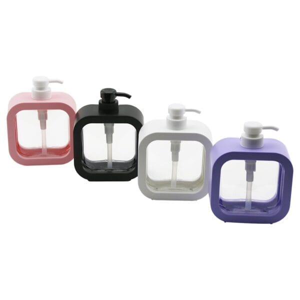 KARE=12.5X12.5CM-D:6CM - OVAL KÖŞELİ SIVI SABUNLUK ŞEFFAF PVC GÖVDE RENKLİ PLS.ÇERÇEVE KİLİTLİ POMPA (K0)
