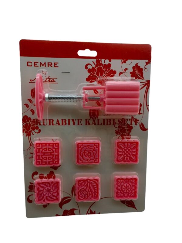 KARE  KURABİYE KALIP SETİ  YAYLI BASKI APARATI - 6PCS KALIP  RENKLİ PLS (K0)