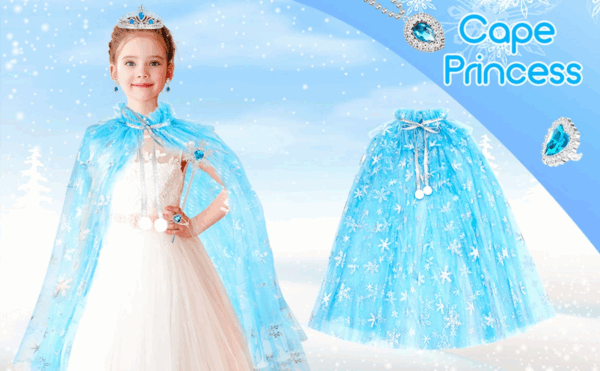 Karlar Ülkesi Elsa Frozen Mavi Pelerin – 80 Cm Kar Desenli Çocuk Pelerini ( Taç Hariç ) - Görsel 4