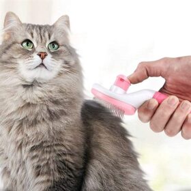 Kedi Köpek Tüy Toplayıcı Kendini Temizleyebilen Ergonomik Saplı Evcil Hayvan Tarağı Pembe (K0)