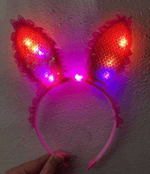 Kenarları Dantelli Fuşya Pullu Payetli Led Işıklı Tavşan Kulak Taç 23x19 Cm - Görsel 2