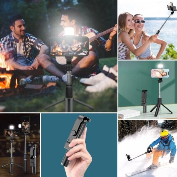 Kendiliğinden Işıklı Masaüstü Tripod Olabilen Telefon Tutuculu Kablosuz Kumandalı Selfie Çubuğu (K0) - Görsel 3