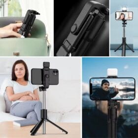 Kendiliğinden LED Işıklı Kumandalı Uzayabilen Selfie Çubuğu,Masa Üstü Tripod (K0)