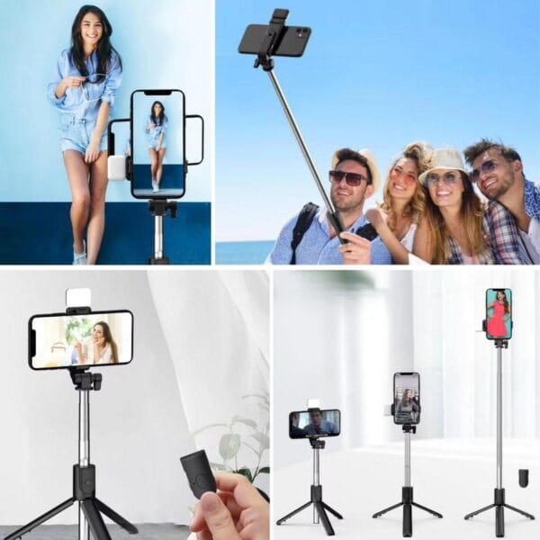 Kendiliğinden LED Işıklı Kumandalı Uzayabilen Selfie Çubuğu,Masa Üstü Tripod (K0) - Görsel 5