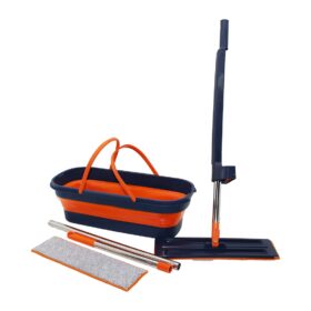 KENDİNDEN SIKMALI KATLANIR- TEKERLİ KOVALI MOP SETİ YEDEK BEZLİ360° BAŞLIK=11.5X41CM- SAP:130CM (K0)