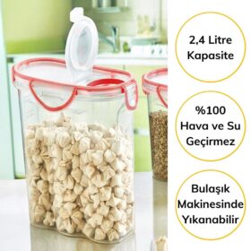 Kilitli Kapaklı Contalı Hava,Su Sıvı Geçirmez 2,4 Litre Erzak Saklama Kabı-SA590 (K0)