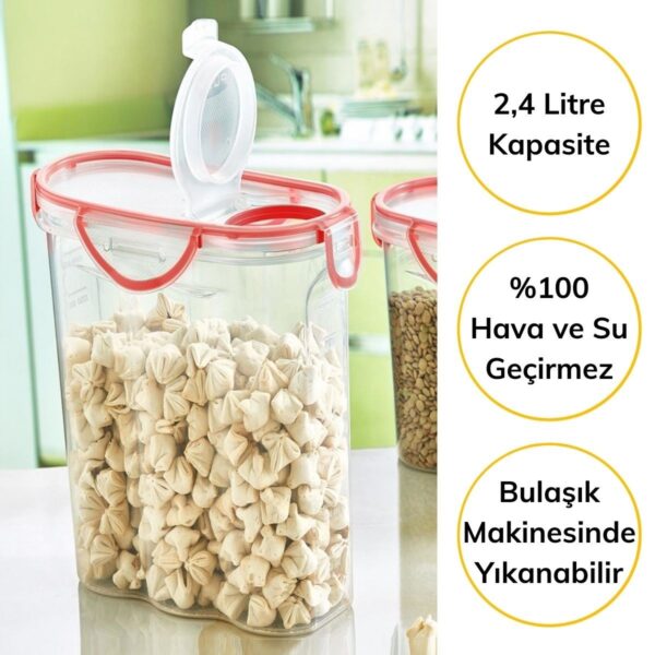 Kilitli Kapaklı Contalı Hava,Su Sıvı Geçirmez 2,4 Litre Erzak Saklama Kabı-SA590 (K0) - Görsel 2