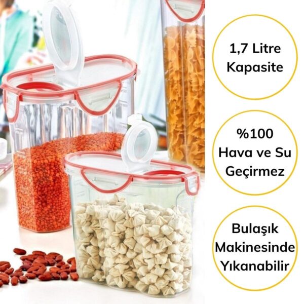 Kilitli Kapaklı Contalı Hava,Su Sıvı Geçirmez 1,7 Litre Erzak Saklama Kabı-SA585 (K0) - Görsel 3
