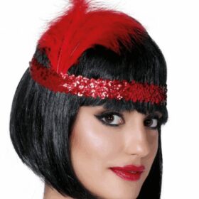 Kırmızı Renk Tüylü Çarliston Saç Bandı Kafa Bandı (K0)
