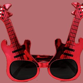 Kırmızı Renk Rockn Roll Gitar Şekilli Parti Gözlüğü 15x15 cm (K0)