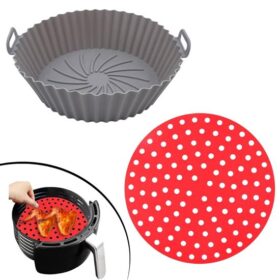 Kırmızı Silikon Fırın Ve Airfryer Yuvarlak Model Pişirme Matı Ve Gri Pişirme Matı 20 Cm (K0)