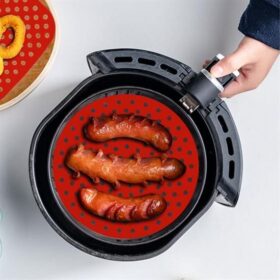 Kırmızı Silikon Fırın Ve Airfryer Yuvarlak Model Pişirme Matı Ve Gri Pişirme Matı 20 Cm (K0)