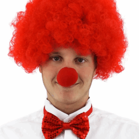 Kırmızı Renk Kıvırcık Afro Bonus Peruk Takma Saç Ve Kırmızı Burun Seti