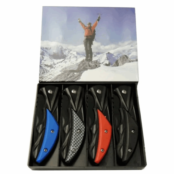 Klipsli 4 Lü Set Metal  16 Cm Kamp / Outdoor Çakı  - Yarı Otomatik, Kemerlikli, Kutulu - Görsel 2