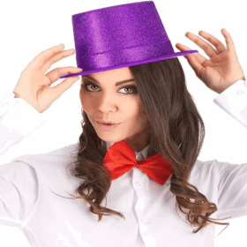 Koyu Mor Renk Violet Parıltılı Simli Fötr Silindir Parti Şapkası