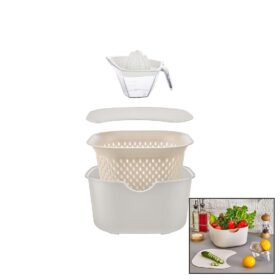 KREM 5PCS MUTFAK SETİ PLS.KARIŞTIRMA KAP=4LT - SÜZGEÇ=3.5LT - KESİM PANO - SIKACAK=0.25LT (K0)