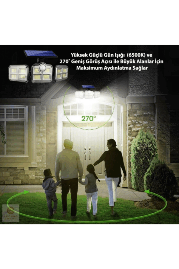 Kumandalı Solar Güneş Enerjili 122 Ledli Hareket Sensörlü Bahçe Aydınlatma Sokak Lambası - Görsel 2