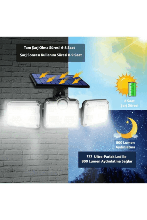 Kumandalı Solar Güneş Enerjili 122 Ledli Hareket Sensörlü Bahçe Aydınlatma Sokak Lambası - Görsel 4
