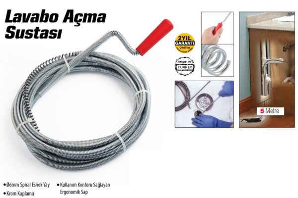 Lavabo Ve Gider Boruları Açacağı - Lavabo Açma Sustası - 5Metre (K0)