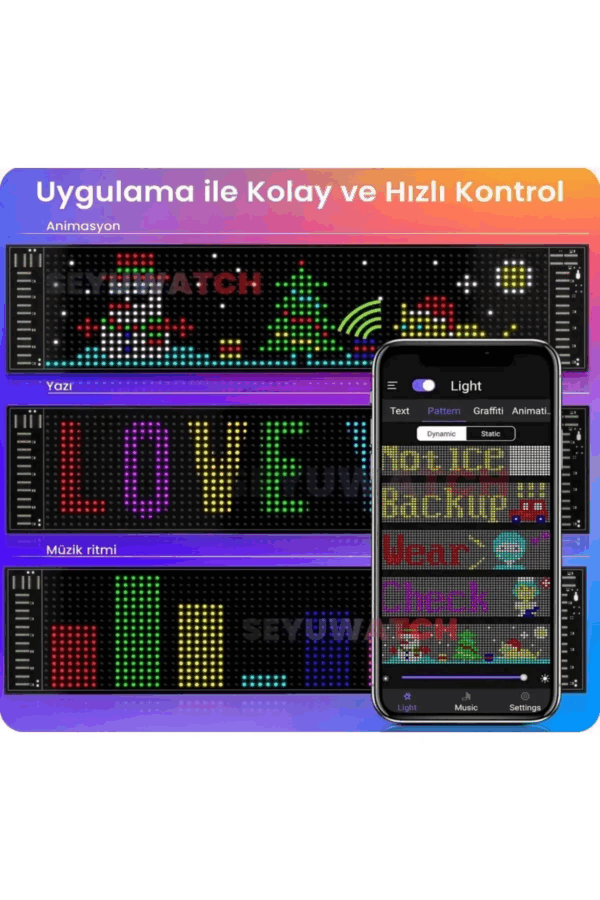 Led Ekran Matrix Panel Cama Yapışan En Büyük Boy 16x96 Led Sayısı Araba Yazısı 12cm-59.5cm - Görsel 4
