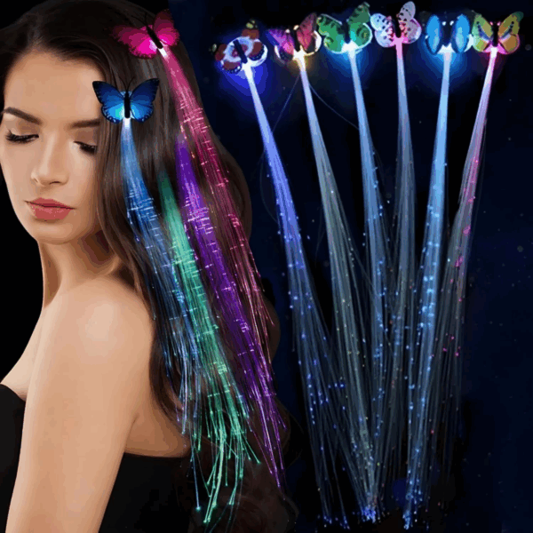 Led Fiber Optik Işıklı Kelebek Saç Klipsi 1 Adet