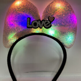 Led Işıklı 3 Farklı Fonksiyonda Yanan Gümüş Love Yazılı Toz Pembe Fiyonk Taç 20X17 cm (K0)
