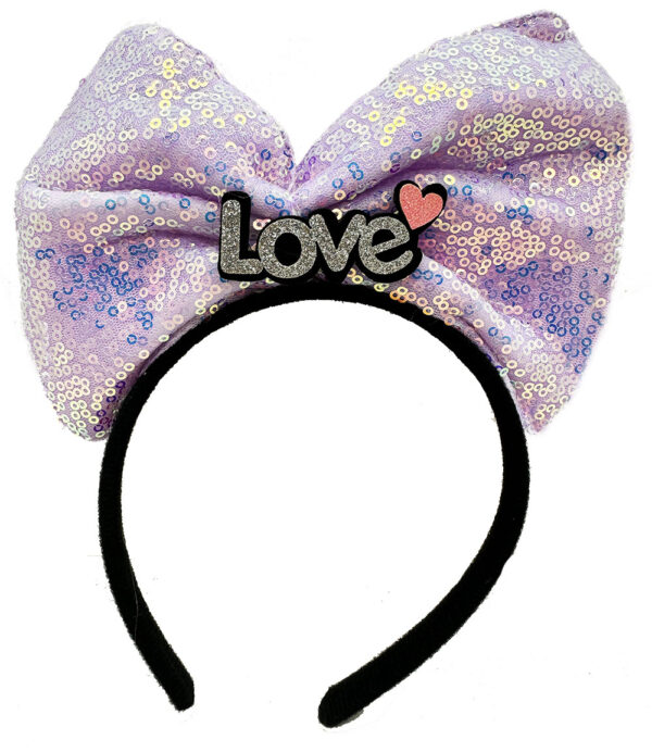 Led Işıklı 3 Farklı Fonksiyonda Yanan Gümüş Love Yazılı Lila Fiyonk Taç 20X17 cm (K0) - Görsel 2