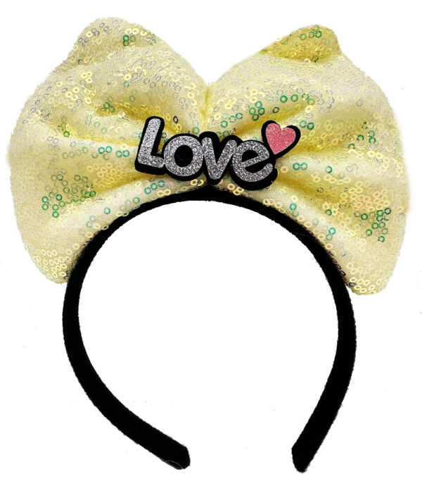 Led Işıklı 3 Farklı Fonksiyonda Yanan Gümüş Love Yazılı Sarı Fiyonk Taç 20X17 cm (K0) - Görsel 2