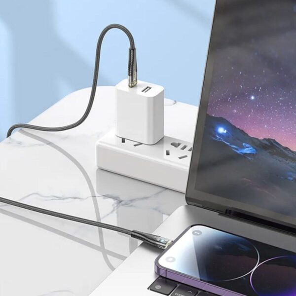 Led Işık Uçlu Sağlam İp Kablolu USB to Lightning Hızlı Şarj Kablosu (K0) - Görsel 3