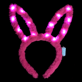 Led Işıklı Peluş Pofuduk Tavşan Kulak Tavşan Taç Şeker Pembesi 17X23 cm (K0)