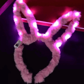 Led Işıklı Peluş Pofuduk Tavşan Kulak Tavşan Taç Pembe 17X23 cm (K0)