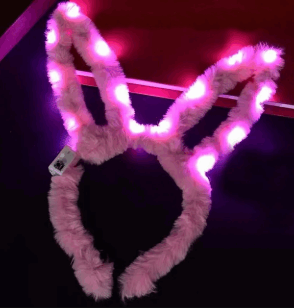 Led Işıklı Peluş Pofuduk Tavşan Kulak Tavşan Taç Pembe 17X23 cm (K0) - Görsel 2