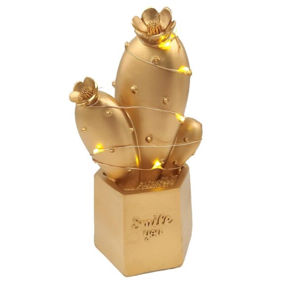 Led Işıklı Sevimli Kaktüs Dekoratif Masa Lambası Mini Biblo Gece Lambası Gold (K0) - Görsel 3