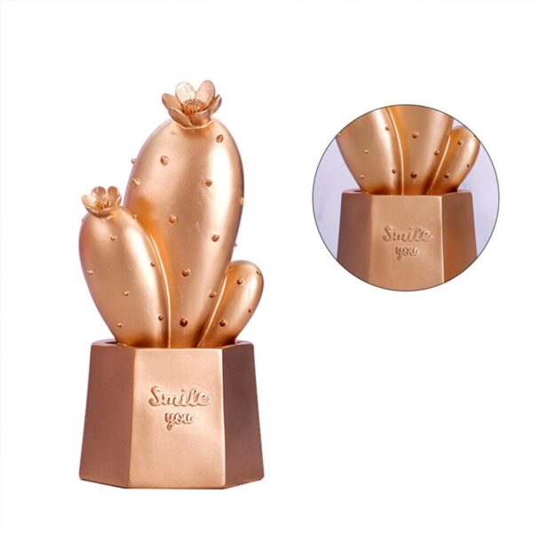 Led Işıklı Sevimli Kaktüs Dekoratif Masa Lambası Mini Biblo Gece Lambası Gold (K0) - Görsel 4