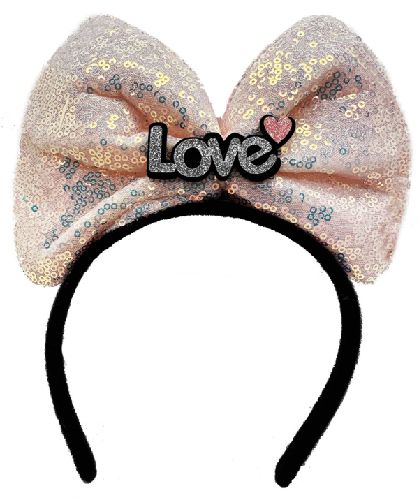 Led Işıklı 3 Farklı Fonksiyonda Yanan Gümüş Love Yazılı Toz Pembe Fiyonk Taç 20x17 Cm - Görsel 2