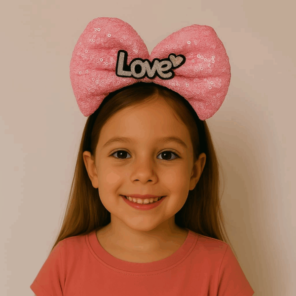 Led Işıklı Love Yazılı Fuşya Fiyonk Taç – Kız Çocuk Parti Tacı - Görsel 2