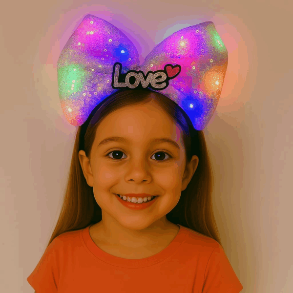 Led Işıklı Love Yazılı Mor Fiyonk Taç – Kız Çocuk Parti Tacı