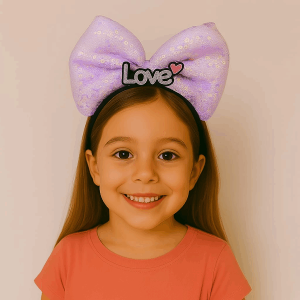 Led Işıklı Love Yazılı Mor Fiyonk Taç – Kız Çocuk Parti Tacı - Görsel 2