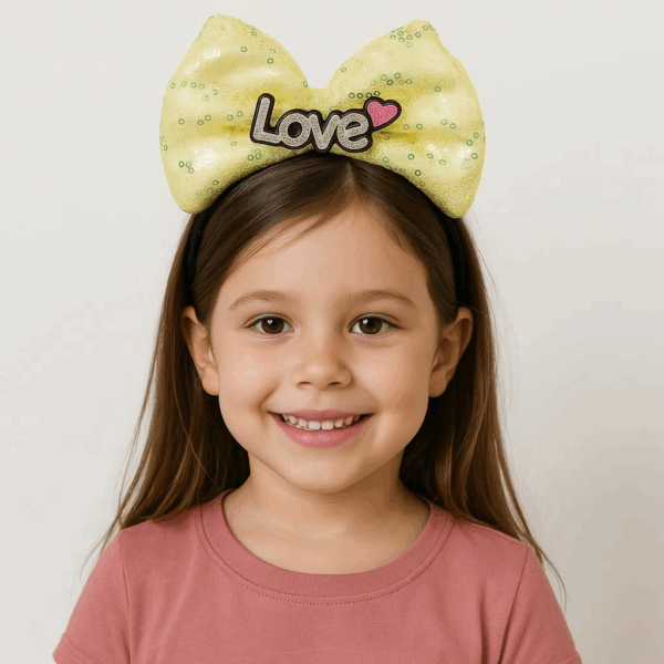 Led Işıklı Love Yazılı Sarı Fiyonk Taç – Kız Çocuk Parti Tacı - Görsel 2