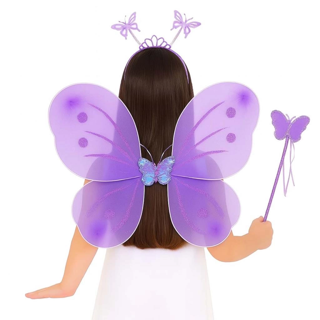 Lila Renk Kelebek Kanadı Tacı ve Sopası 50x37 cm Çocuk Gelişimine Uygun Tasarım - Görsel 3