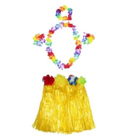 Luau Aloha Hawaii Kolye Etek Taç ve Bileklik Seti Sarı (K0)