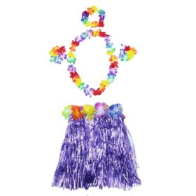 Luau Aloha Hawaii  Kolye Etek Taç ve Bileklik Seti Mor (K0)
