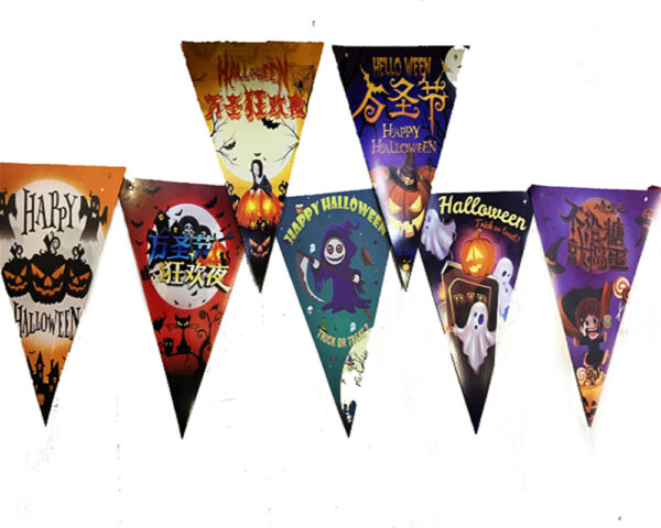 Lüks Baskılı Üçgen Model Halloween Banner Süs Bayrak 8 li (K0)