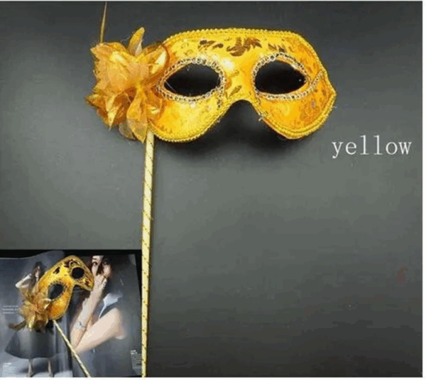 Lüks Taşlı Saplı Maskeli Balo Maskesi Altın Renk 35 Cm - Görsel 4