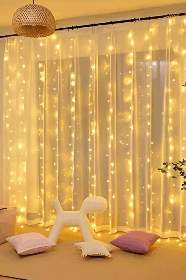 Lw-7 300 Ledli 10 Sarkıt Perde Led Işık, 8 Modlu Uzaktan Kumandalı, 3x3 Metre Peri Telli Led - Görsel 2