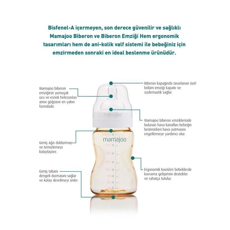Mamajoo Gold Biberon 250ml ve Anti Kolik Biberon Emziği No2 - Görsel 2