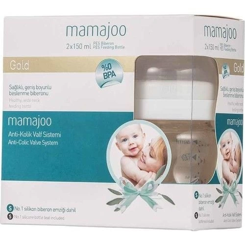 Mamajoo Gold Biberon 2li 150ml Anti Kolik Biberon Emziği No1 - Görsel 2