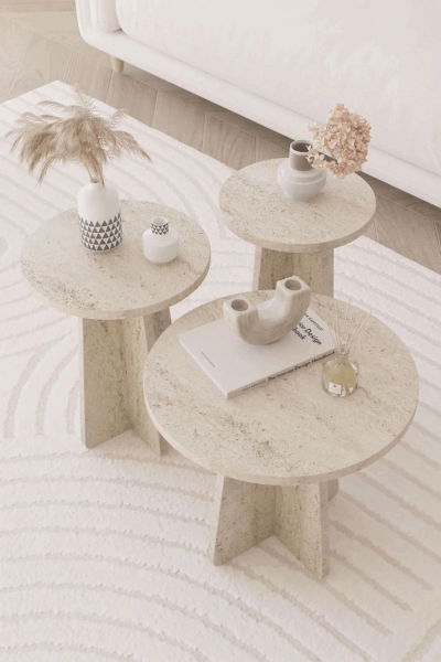 Mantar 3 lü zigon sehpa traverten